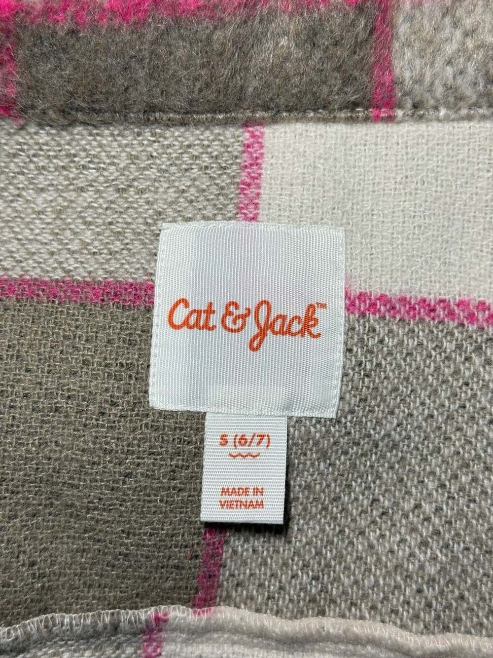 Cat & Jack Girls' Plaid Shacket Jacket Grey Pink White Size S (6/7) - Picture 3 of 4